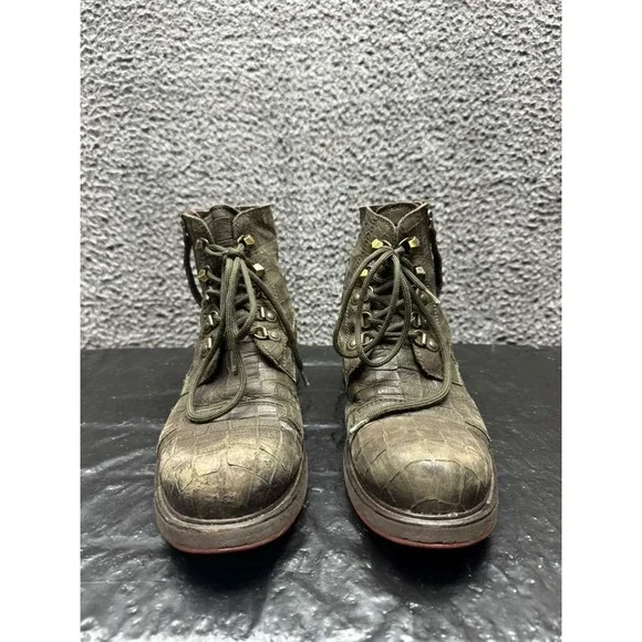 Cesare Paciotti Alligator Embossed Leather Ankle Boots Green Mens Size 7‎ UK